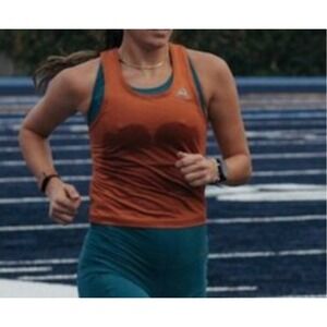 Tracksmith Twilight Crop Tank Top Women L Burnt Orange Running Racerback Mesh